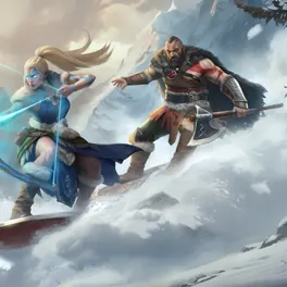 Combattants vikings descendant une montagne enneigée, illustration du bonus sport
